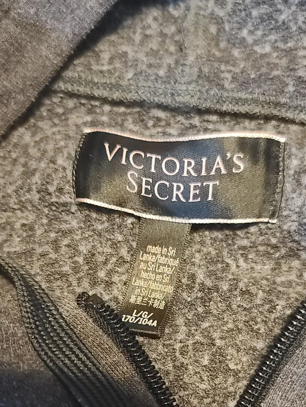 Victoria's Secret Love Gray Full Zip Hooded Fleece Hoodie w/ Pockets, L